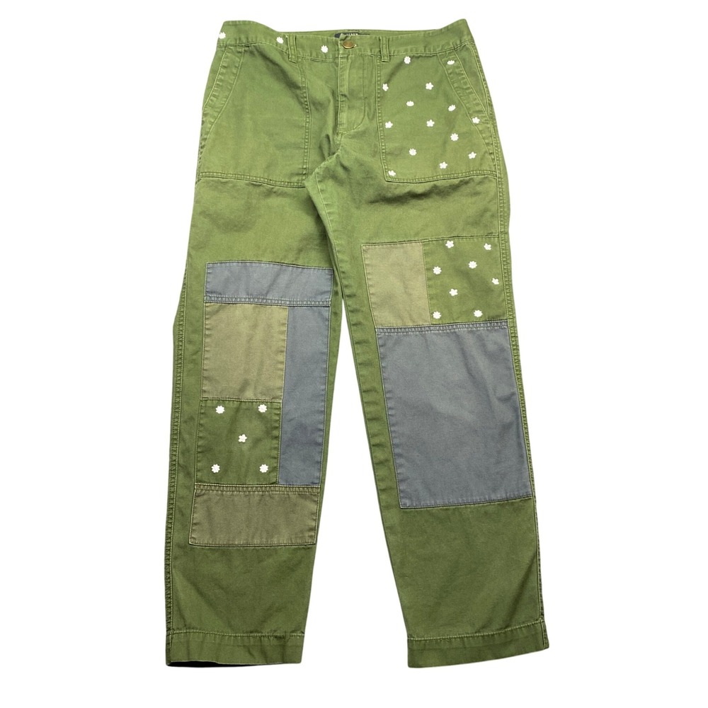 J.Crew Chino Pants Womens 10 Green Patchwork Floral Embroidered G7693 Cottage